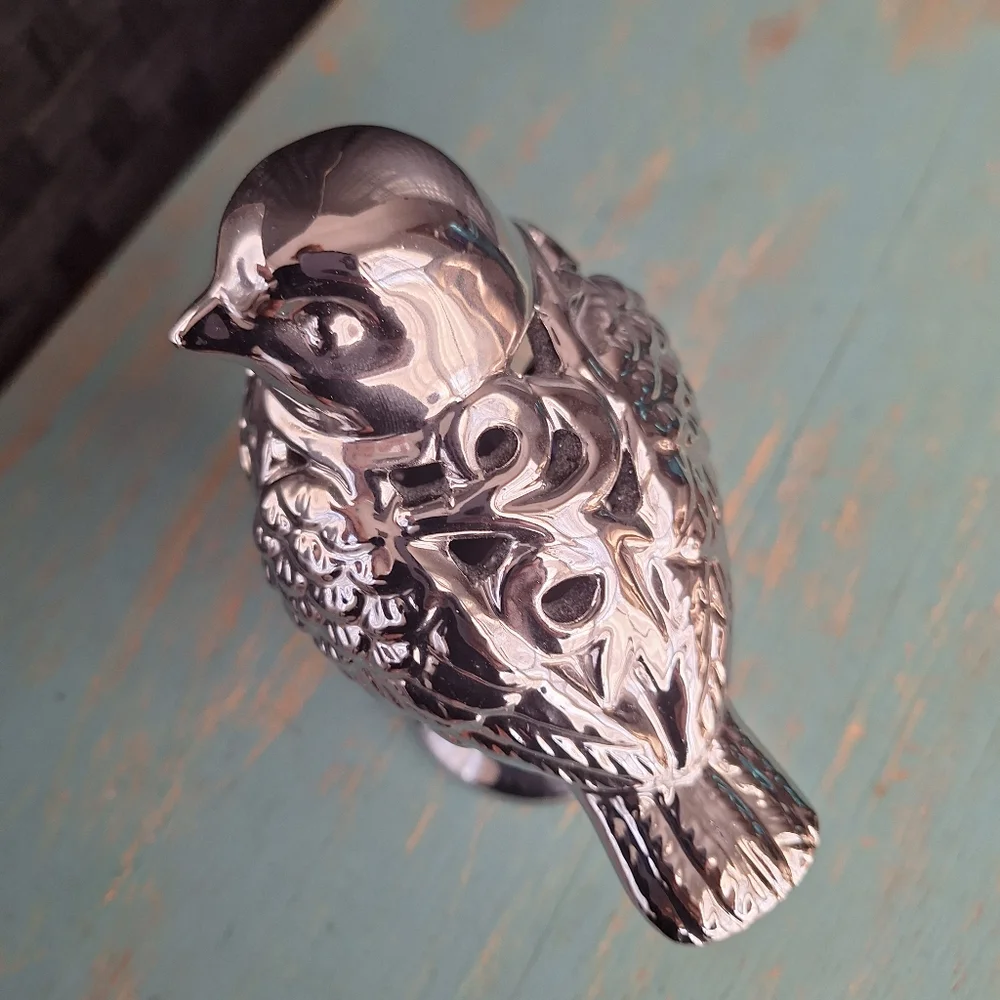 Chrome Silver Bird on a Pedestal Statue Figurine Ceramic Home Decor - Picture 10 of 15